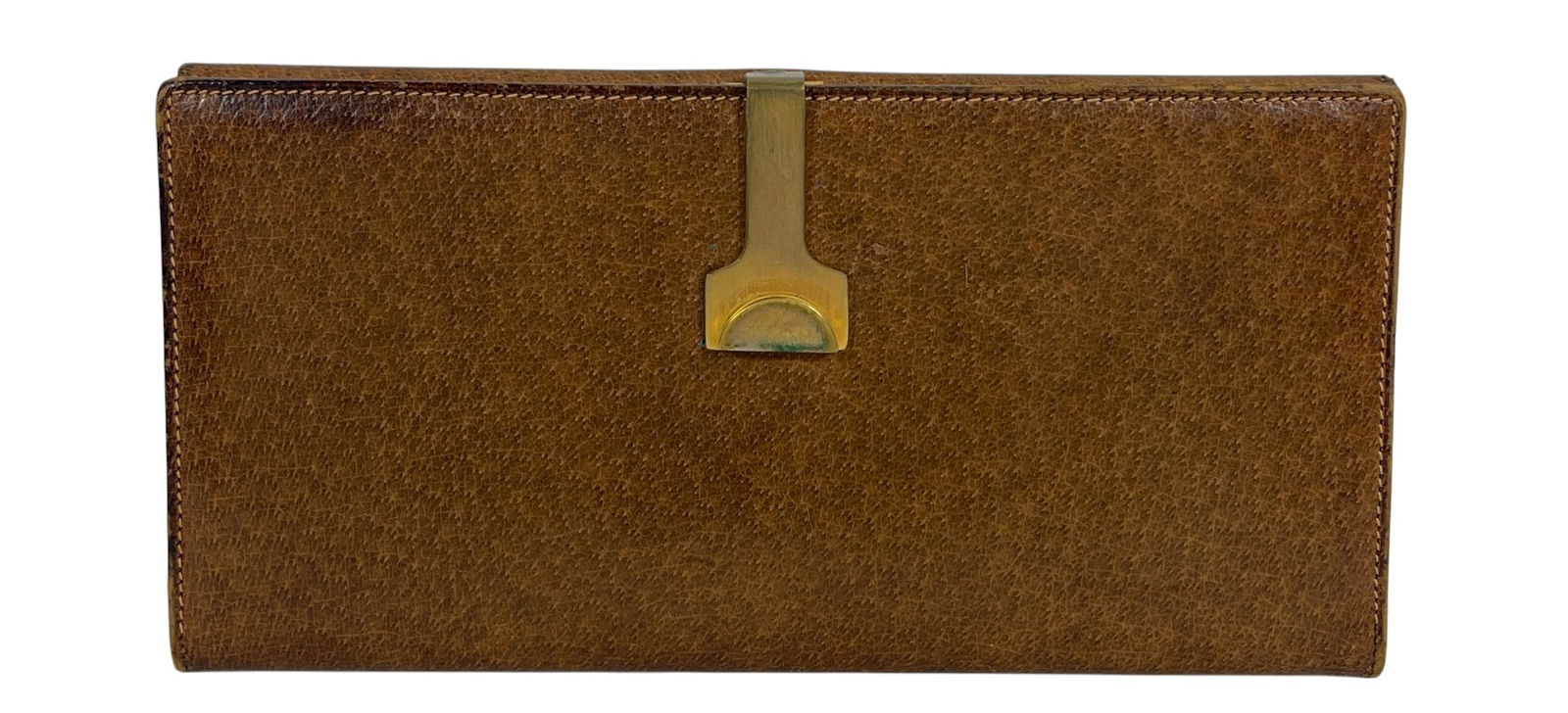 c1970s Gucci Brown Leather Long Wallet: Snap closure, brown leather. Measures 6.875 inches long x 3.375 inches wide. Overall very good unused condition, please see photos. Provenance from an upper east side Manhattan estate.