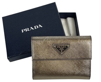 Prada Saffiano Metallic Grey Piombo Wallet New old Stock