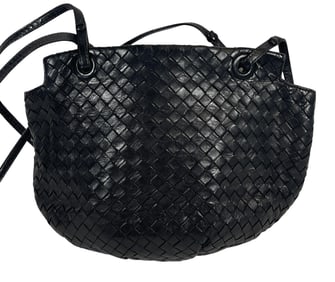Vintage Bottega Veneta Black Intrecciato Shoulder Bag