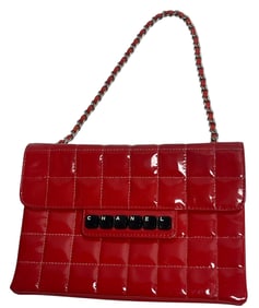 Vintage Authentic Chanel Red Patent Leather Digital Flap Bag w/ Authenticity Card