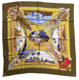 Hermes Chasses Exotiques Silk Scarf with Turtle Design