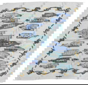 Hermes Boutelles a la Mer Silk Scarf