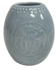 Antique Chinese Qing Dynasty Blue Celadon Vase