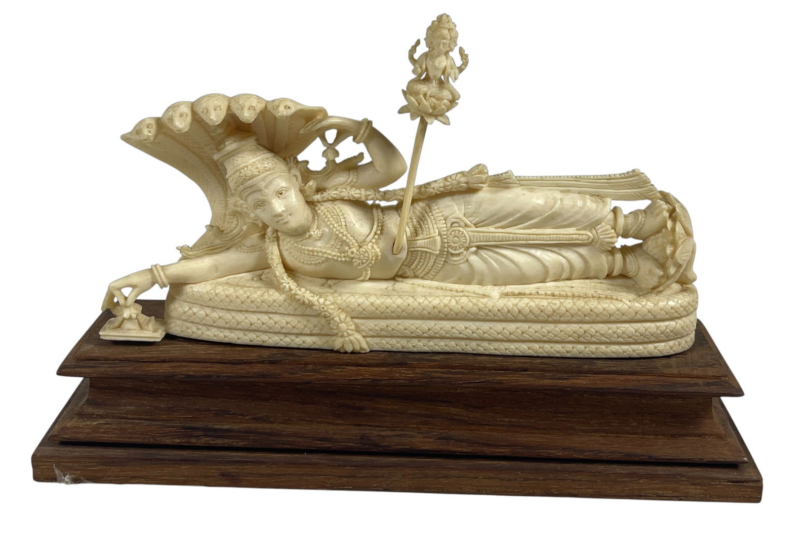 Vintage Oriental Carved Figure of Reclining Deity on Cobra Throne (1 of 6)