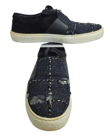 Chanel Black & Navy Tweed Slip on Sneakers