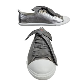 New Old Stock Prada Nappa Silk Silver Metallic Sneakers