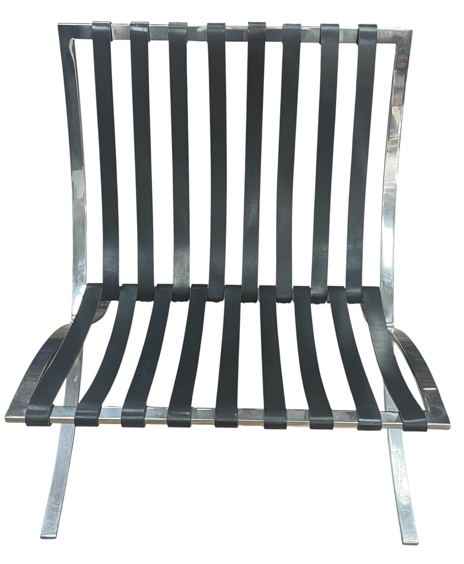 Mid Century Mies Van Der Rohe Barcelona Chair by Knoll: Mies Van Der Rohe Barcelona chair by Knoll, missing cushions. Signed on bottom. Mid 20th century. Measures 29" x 29" x 29". Overall good condition, please see photos.