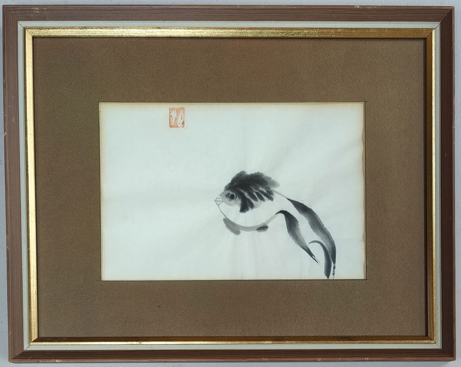 Monogrammed Woodblock Swimming Koi c.1940s