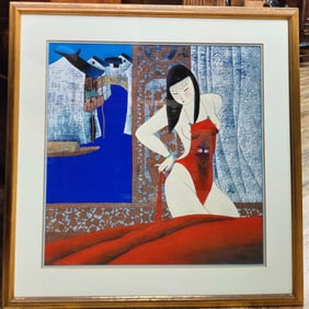 Yong Ping Signed Gouache and Ink Red Silk Chemise