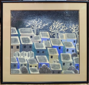 Illegibly Signed Gouache Chinese City Apartments