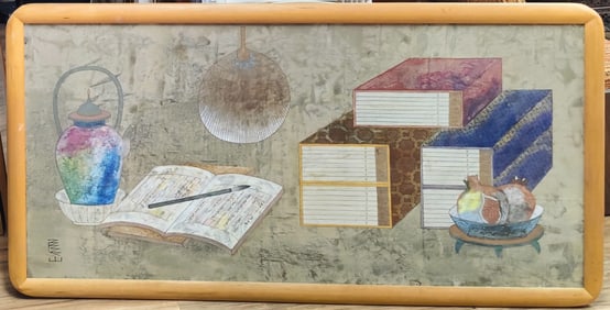 Monumental Modern Oriental Pastel Titled Library Scroll