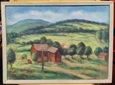 Oscar Fisher WPA Era New England Red Homes Landscape