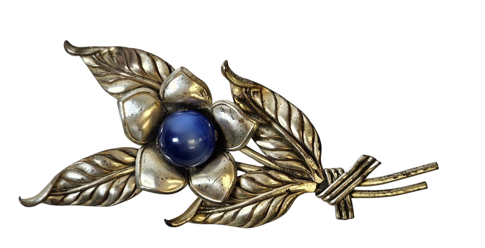 Mid Century Sterling Silver Coro Craft Jelly Belly Floral Brooch: Cabochon moonstone set in sterling silver. Brooch measures approx 4.5 inches long. Total weight 18.7 grams. Overall good condition, please see photos.