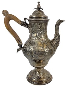 c1768 London England Repousse Sterling Silver Coffee Pot