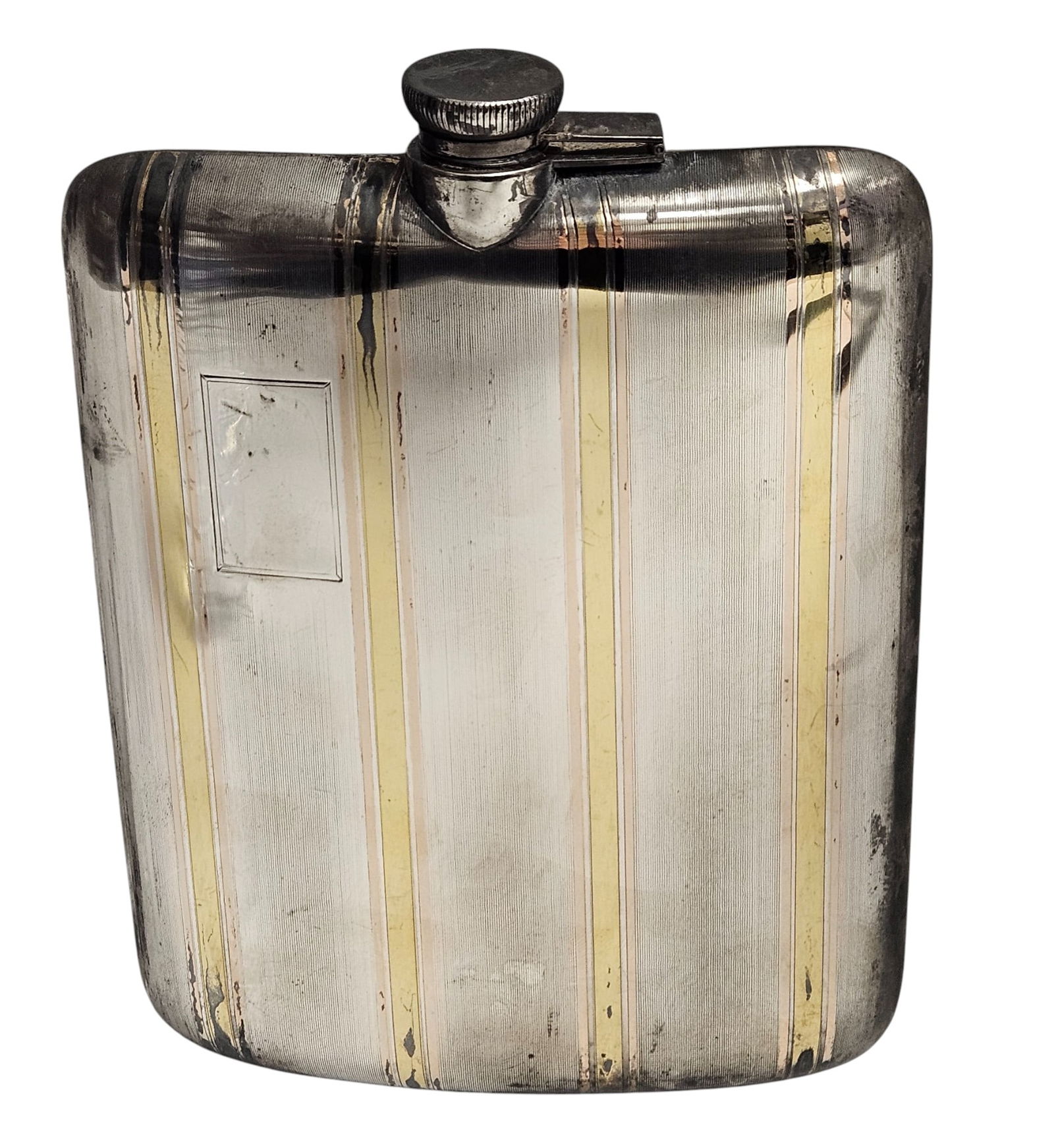 c1920 Gorham Sterling Silver & 14k Yellow & Rose Gold Flask (1 of 5)