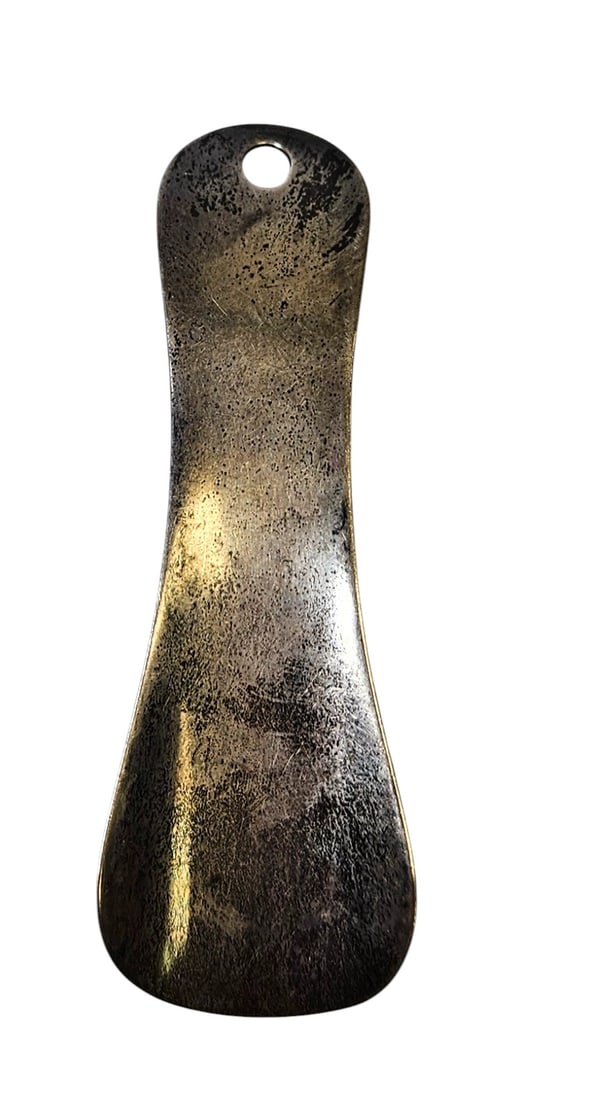 1960 Sheffield Sterling Silver Shoe Horn: Dated 1960, Sheffield, maker Cooper Brothers & Sons. Measures 3.5 inches long, 23.2 grams (0.7 ozt).