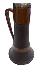 19th Century Doulton Lambeth London Sterling Silver Rimmed Leatherware Pitcher