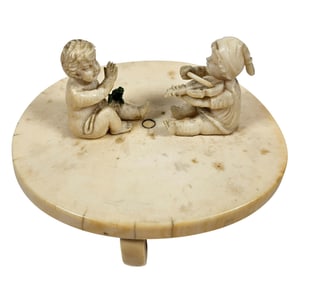 19th Century Carved Girl and Boy on Table