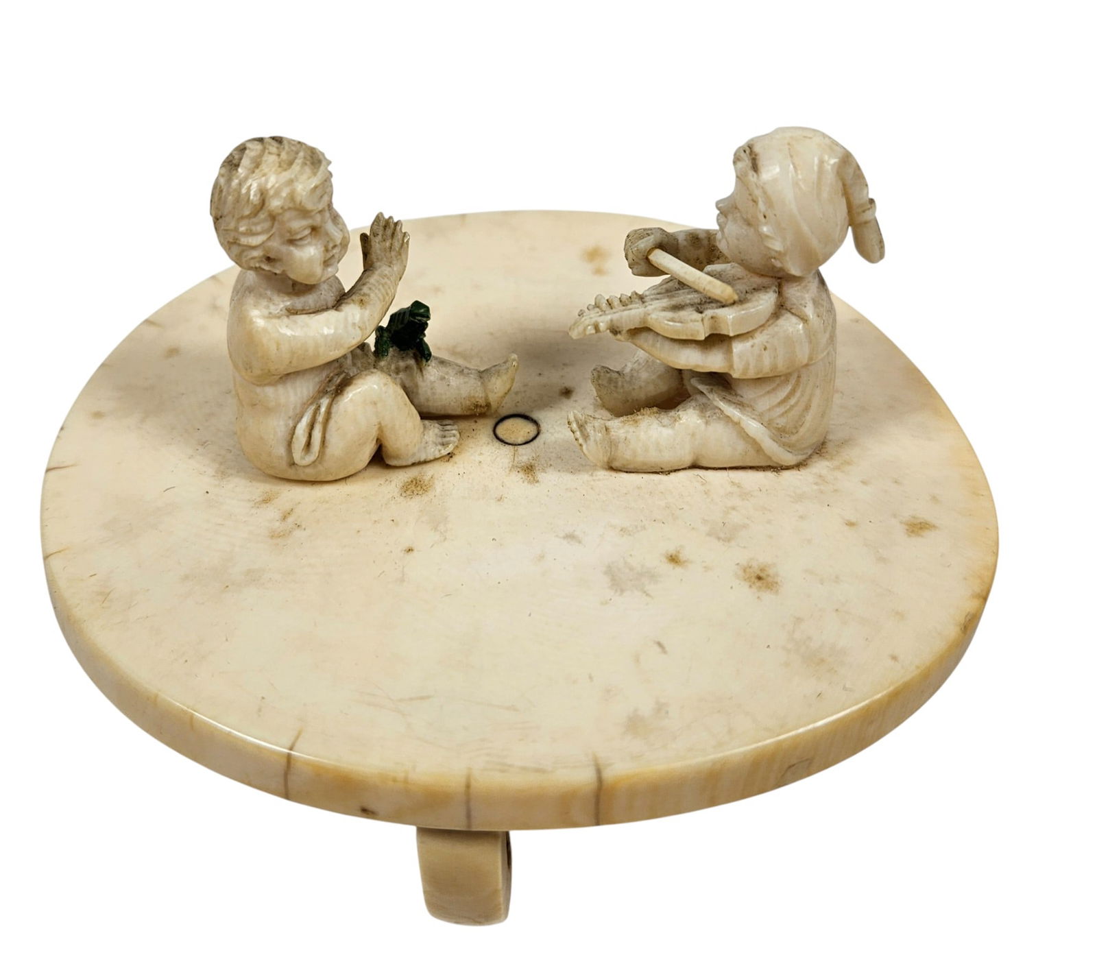 19th Century Carved Girl and Boy on Table: Measures 2.5 inches high, 3.25 inches wide. Overall good condition, please see photos.