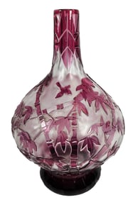 Art Nouveau Galle Style Asian Motif Cameo Art Glass Vase