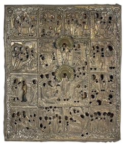 18/19 Century Russian Orthodox Icon Oklad 12 Great Feasts