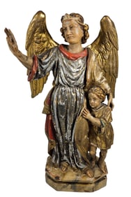 18/19th Century Polychrome Wooden Archangel Raphael & Tobias