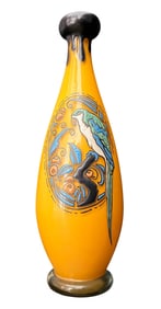 Art Deco Andre Delatte (French, 1887-1953) Art Glass Enamel Decorated Vase