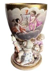 19th Century KPM Berlin Gilded Porcelan Chalice Goblet Cherubs