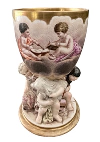 19th Century KPM Berlin Gilded Porcelain Chalice Goblet Children