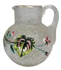 Victorian Begonia Enameled Overshot Pitcher