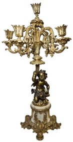 19th Century French Gilt Bronze & Marble Figural Candelabra