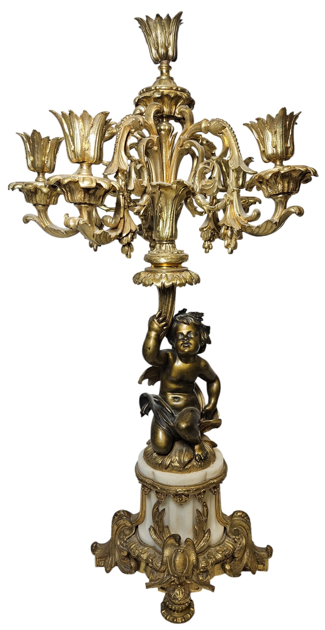 19th Century French Gilt Bronze & Marble Figural Candelabra (1 of 8)