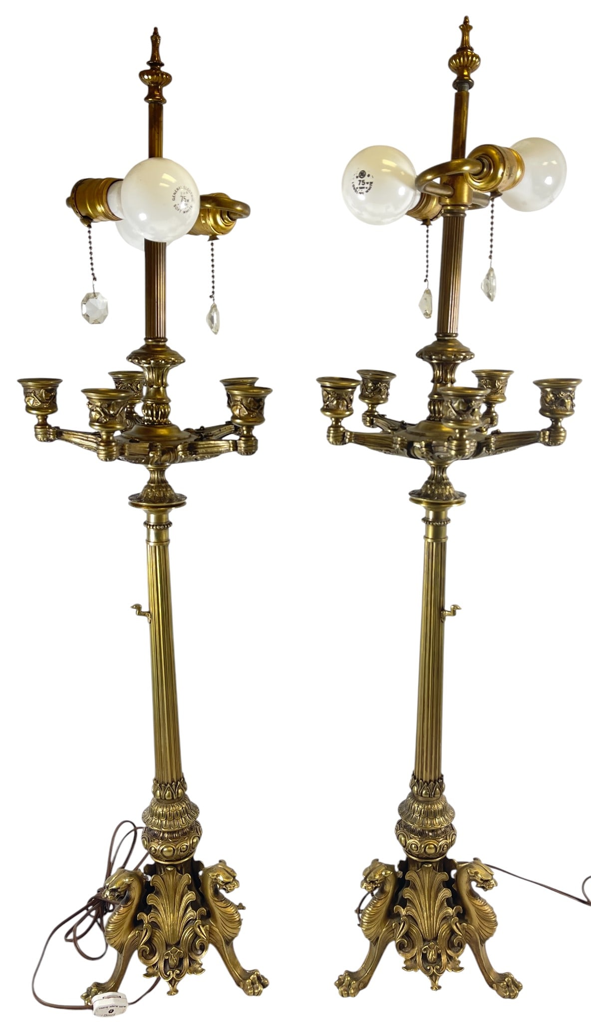 Pair of Neoclassical Bronze Candelabras Mounted as Lamps (1 of 7)