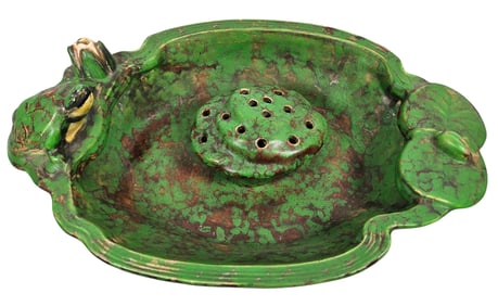 c1920 Weller Coppertone Turtle Lilypad Bowl w Flower Frog
