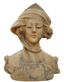 Art Nouvau Carved Alabaster & Marble Bust of a Woman