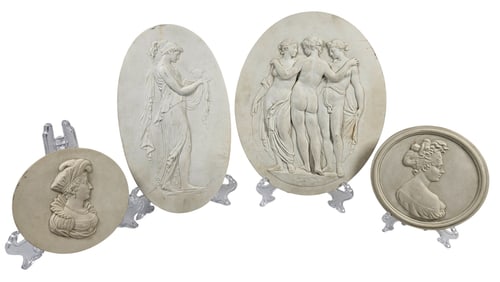 (4) Sevres Bisque Porcelain Portrait Plaques inc. Three Graces