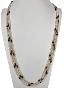 Vintge Triple Strand 14k Yellow Gold Tigers Eye & Pearl Necklace