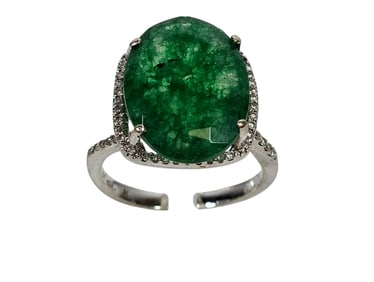 18k White Gold Diamond & Jade Ring size 7