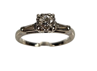 Vintage 14k White Gold & 1/2 carat Diamond Engagement Ring size 6