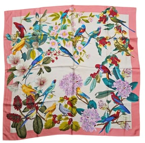 Gucci Pink Birds Multicolor Silk Scar