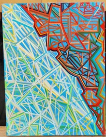 Alexander Ney O/C Colorful Abstract Lines & Shapes, 1988