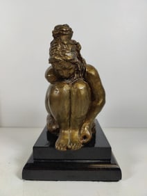 Illegibly Signed L/E Bronze Female Nude Reflecting