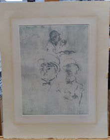 Jack Levine L/E Etching Study Three Men in Hats, c.1950s