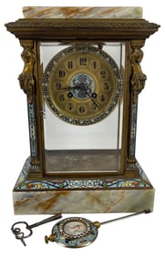 19th Century French Champlevé Bronze & Onxy Clock