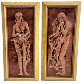 Set of (2) Large English Burmantofts Faience Relief Plaques