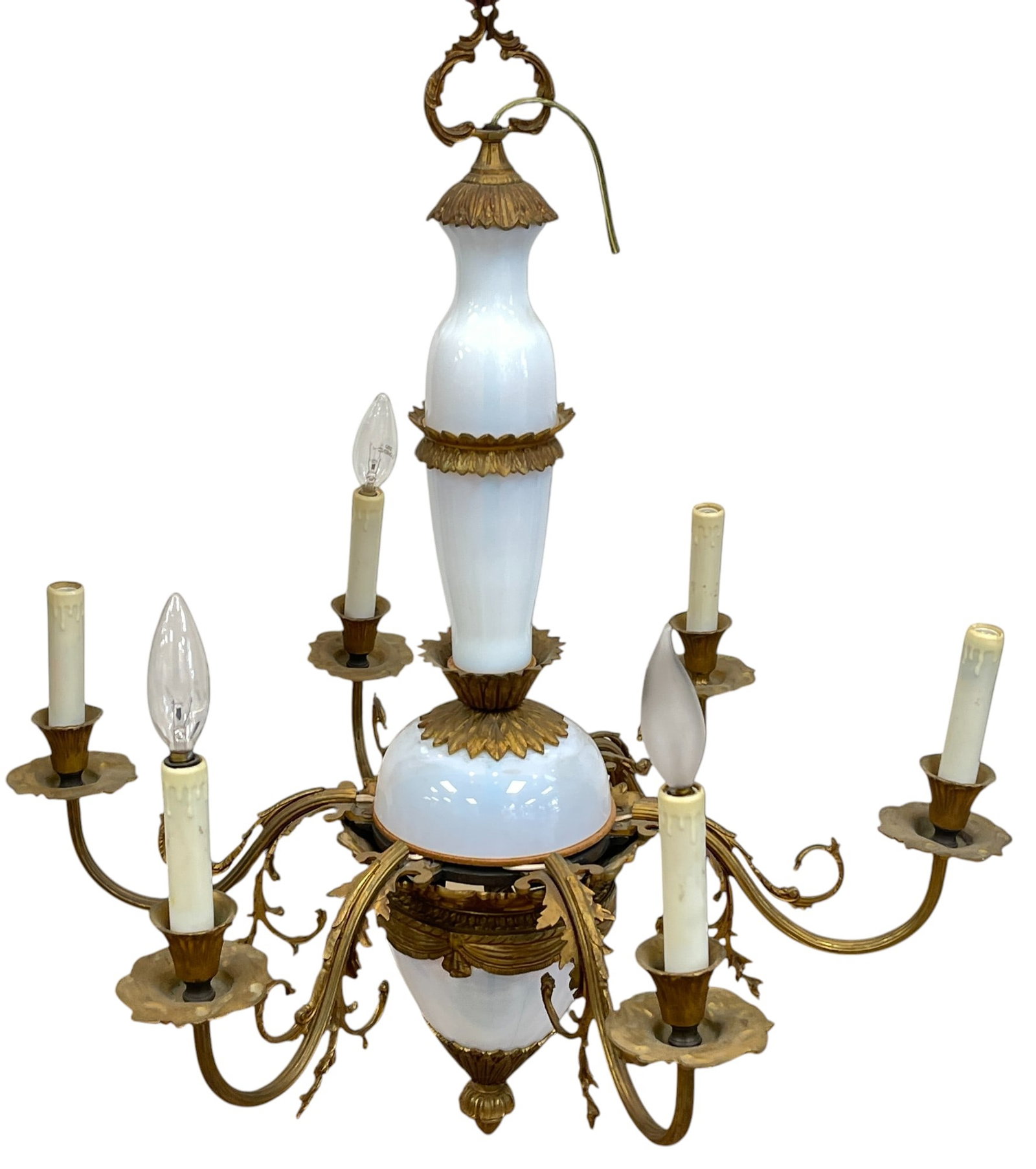 Antique French Louis XVI Style Gilt Bronze & Opaline Glass Chandelier (1 of 4)