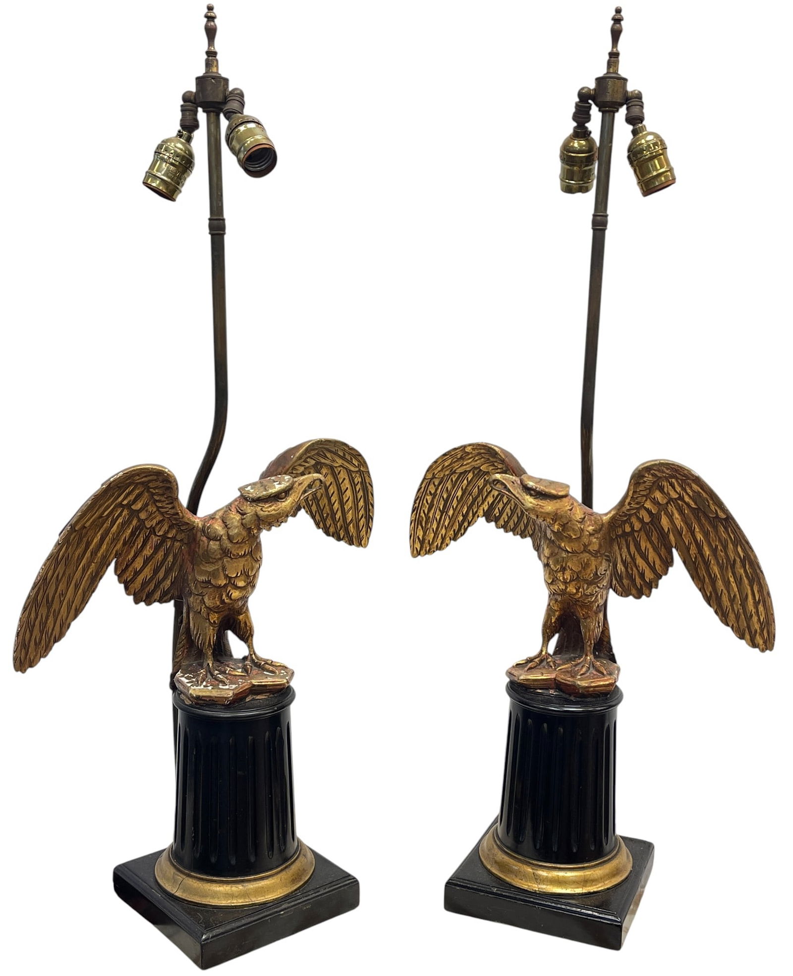 Antique Pair Federalist Styled Carved & Gilt Finished Eagle Sculptural Lamps (1 of 6)