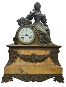19th Century Napoleon III Figural French Bronze & Marble Clock