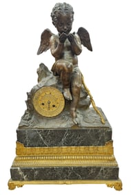 19th Century After Ledure Bronzier French Bronze & Marble Figural Clock