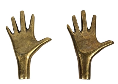 Attb Pair Carl Aubock Modernist Brass Hand Paperweights